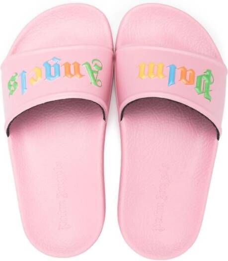 Palm Angels Kids logo-embossed pool slides Pink