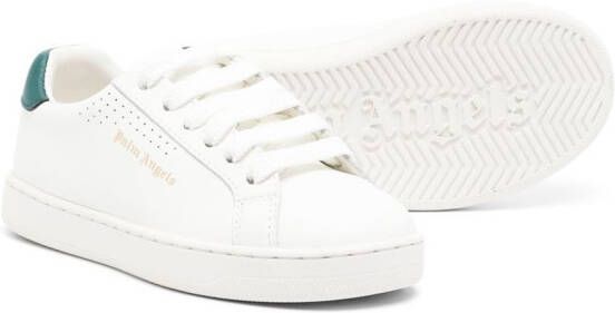 Palm Angels Kids logo-print low top leather trainers White