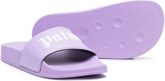 Palm Angels Kids logo-print open-toe sliders Purple