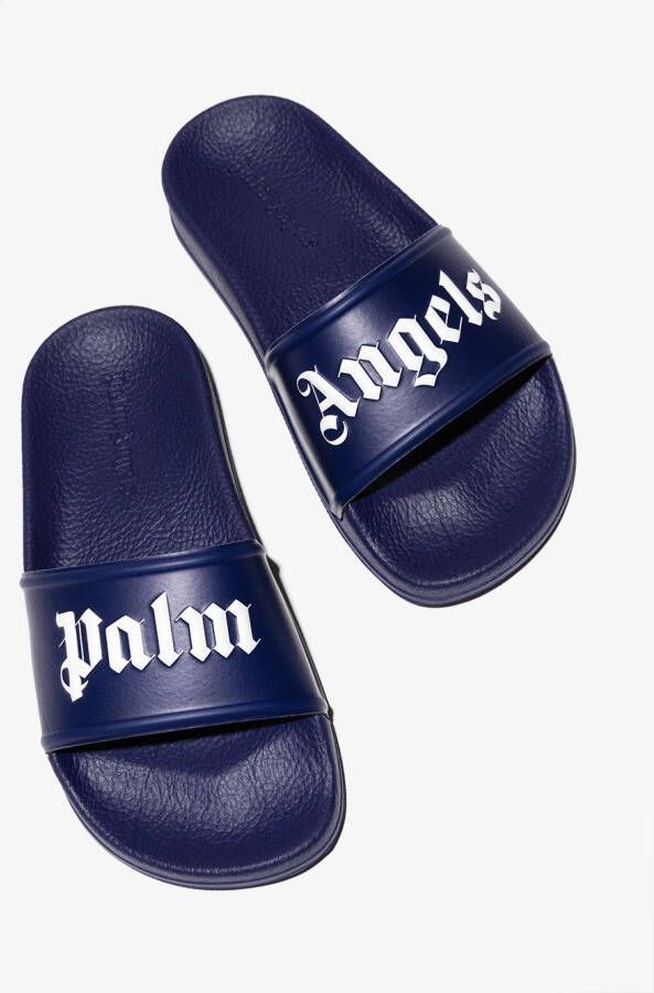 Palm Angels Kids logo-print slides Blue