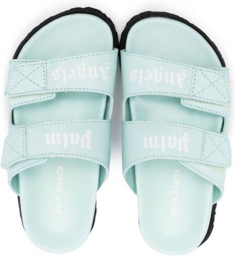 Palm Angels Kids logo-print slip-on sandals Blue