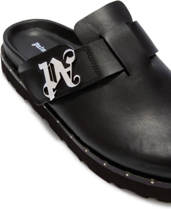 Palm Angels logo-plaque studded leather mules Black