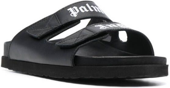 Palm Angels logo print double strap sandals Black