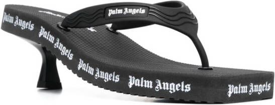Palm Angels logo-print heeled flip flops Black