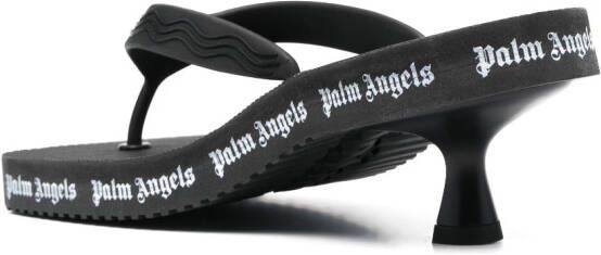Palm Angels logo-print heeled flip flops Black