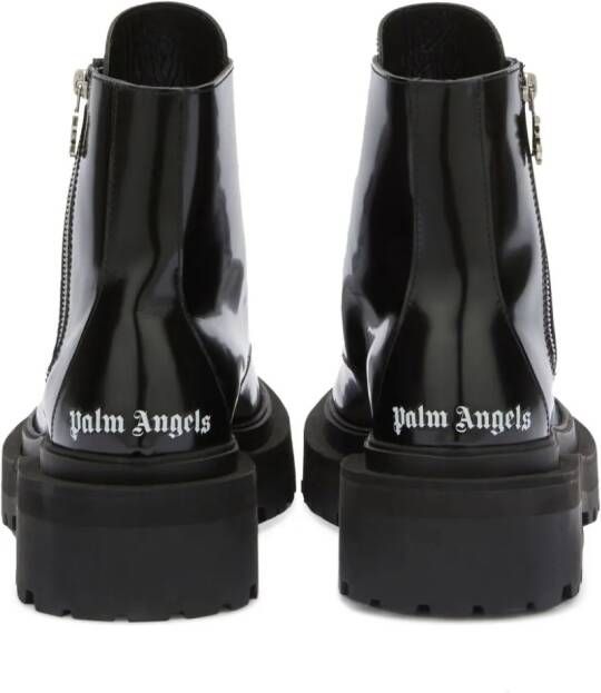 Palm Angels logo-print leather combat boots Black