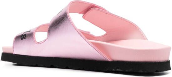 Palm Angels logo-print leather flat sandals Pink