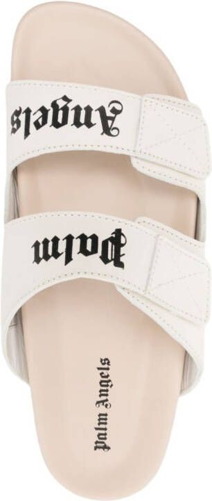 Palm Angels logo-print leather flat sandals White