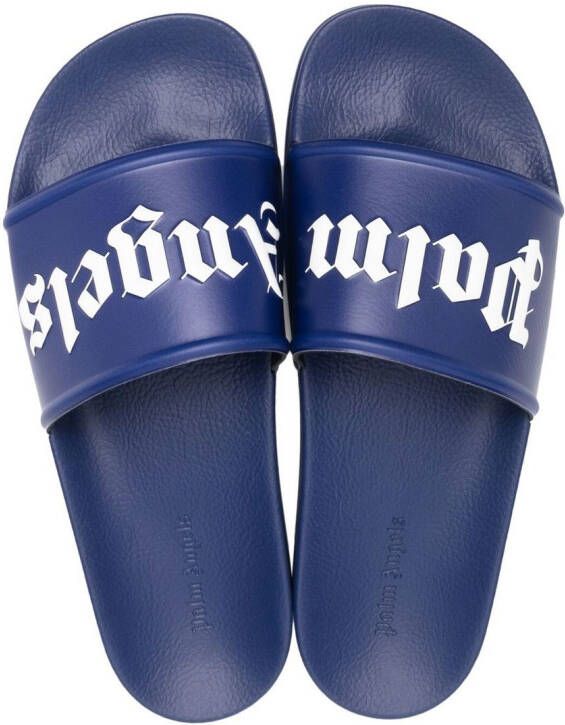Palm Angels logo-print slides Blue
