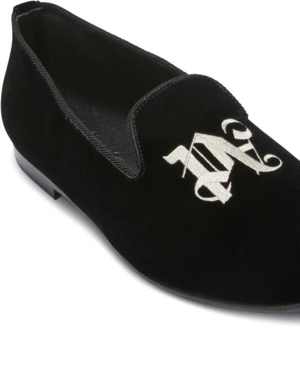 Palm Angels monogram-embroidered suede loafers Black