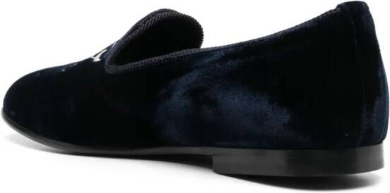 Palm Angels Monogram-embroidered suede slippers Blue