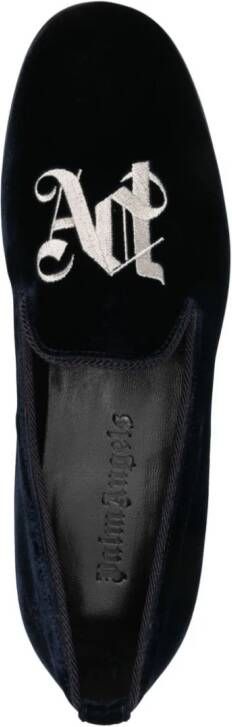 Palm Angels Monogram-embroidered suede slippers Blue