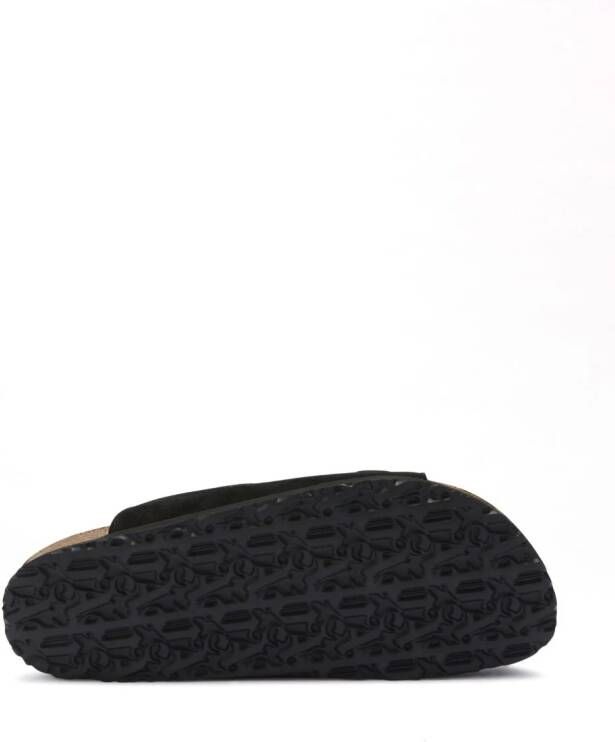 Palm Angels monogram-plaque faux-fur sandals Black