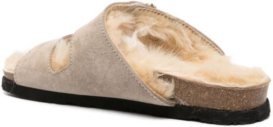 Palm Angels onogram-plaque faux-fur sandals Neutrals
