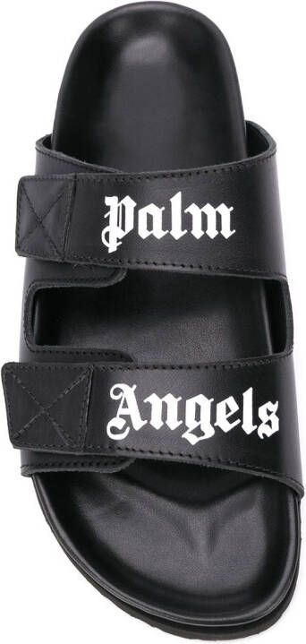 Palm Angels touch strap logo print slides Black