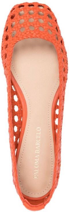 Paloma Barceló open-knit leather ballerina shoes Orange