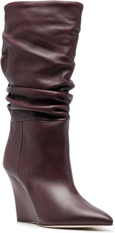 Paris Texas 100mm leather gathered-design wedge boots Purple