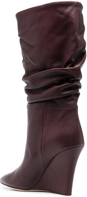 Paris Texas 100mm leather gathered-design wedge boots Purple