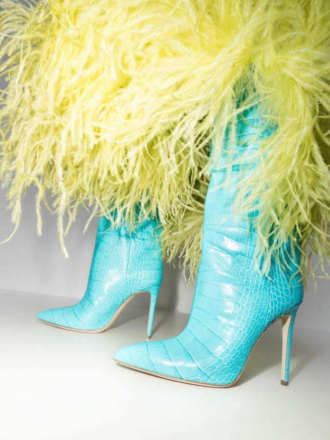 Paris Texas 105mm crocodile-effect knee boots Blue