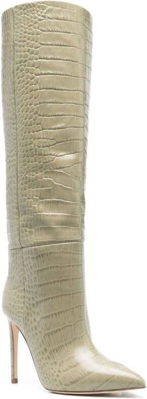 Paris Texas 105mm crocodile-effect leather boots Green