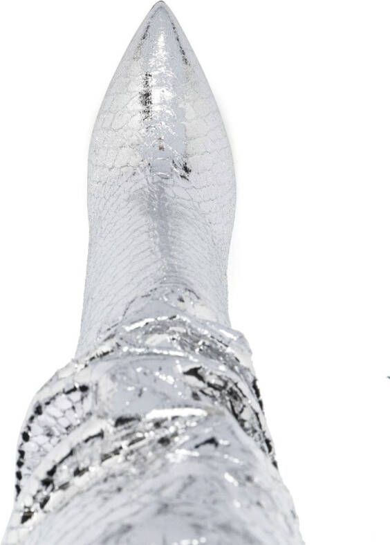 Paris Texas 105mm snakeskin-effect metallic boots Silver