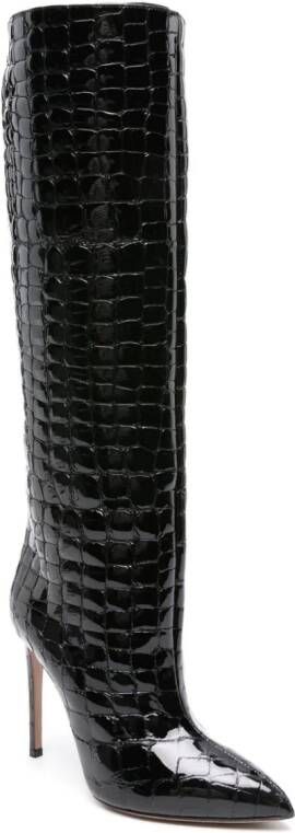 Paris Texas 115mm crocodile-embossed leather boots Black