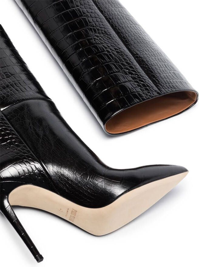 Paris Texas crocodile-effect 105mm knee-high boots Black