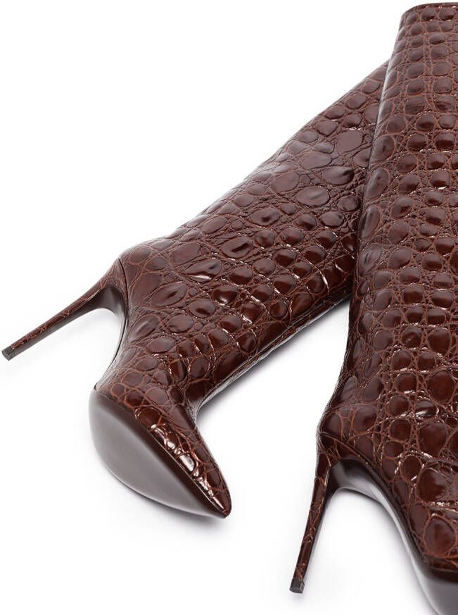 Paris Texas crocodile-effect 105mm knee-high boots Brown