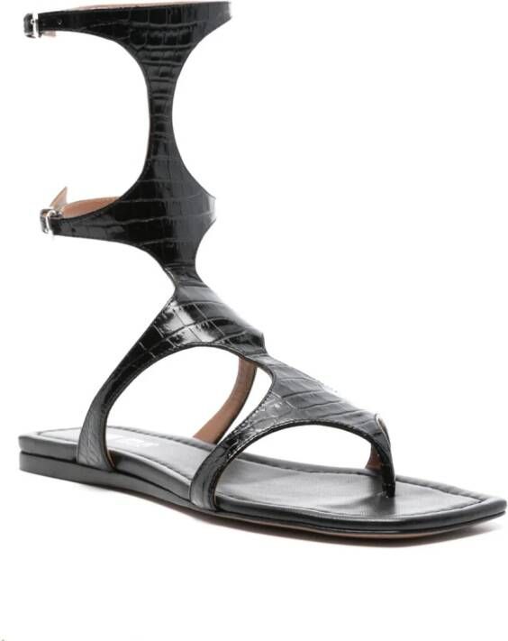 Paris Texas crocodile-effect flat sandals Black