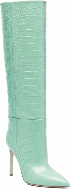 Paris Texas crocodile-embossed knee-length boots Green