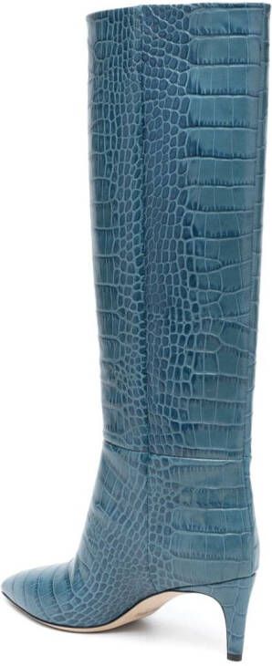 Paris Texas pointed-toe 60mm crocodile-effect leather boots Blue