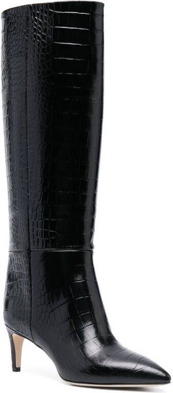 Paris Texas Stiletto 80mm crocodile-effect leather boots Black