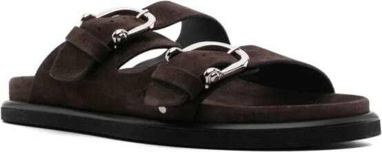 P.A.R.O.S.H. double-buckle suede slides Brown