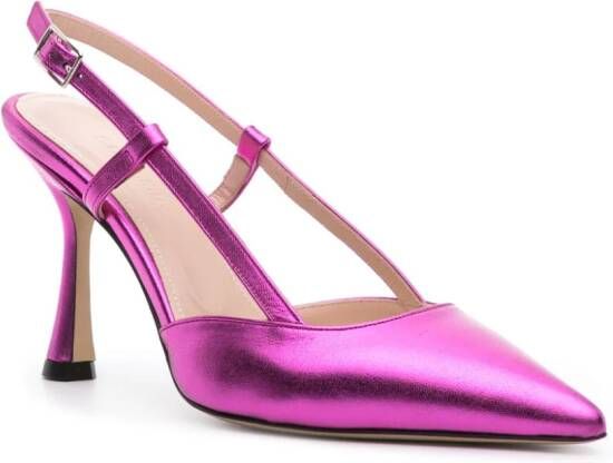 P.A.R.O.S.H. pointed-toe metallic-leather slingback pumps Pink
