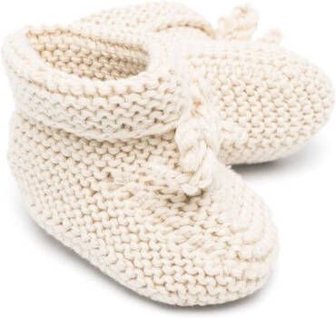 Patachou crochet-knit knot-detail crib shoes Neutrals
