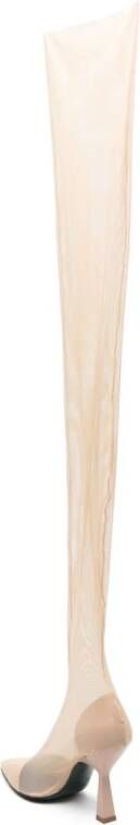 Patrizia Pepe 100mm above-knee tulle boots Neutrals