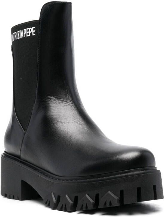 Patrizia Pepe logo-print leather ankle boots Black