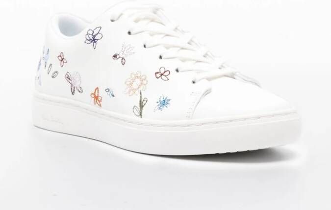 Paul Smith floral-embroidered leather sneakers White