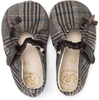 Pèpè checked bow-embellished ballerina shoes Brown