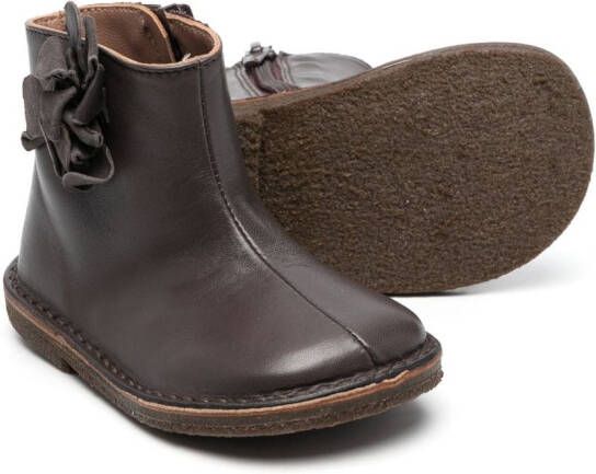 Pèpè floral-appliqué leather ankle boots Brown