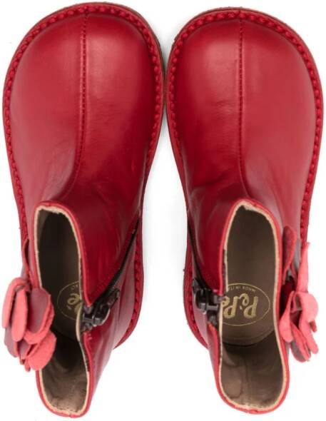 Pèpè floral-appliqué leather boots Red