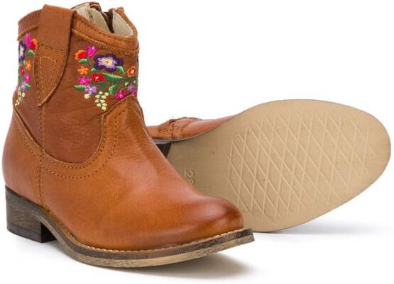 Pèpè floral embroidered ankle boots Brown