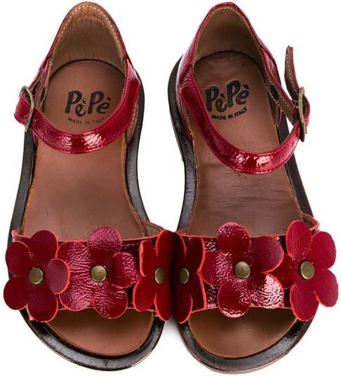 Pèpè flower appliqué open toe sandals Red
