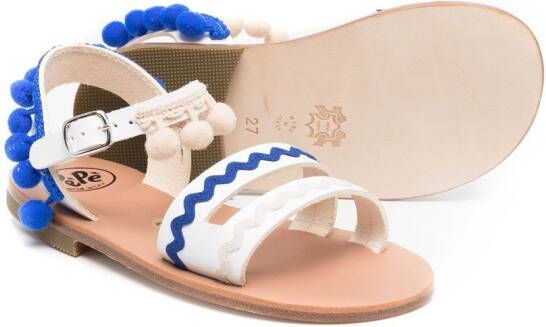 Pépé Kids Cecilia pompom sandals White