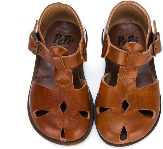 Pépé Kids cut-out detail closed toe sandals Brown