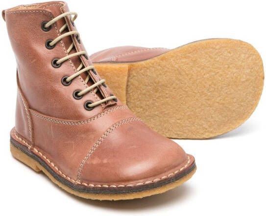 Pépé Kids lace-up leather ankle boots Brown