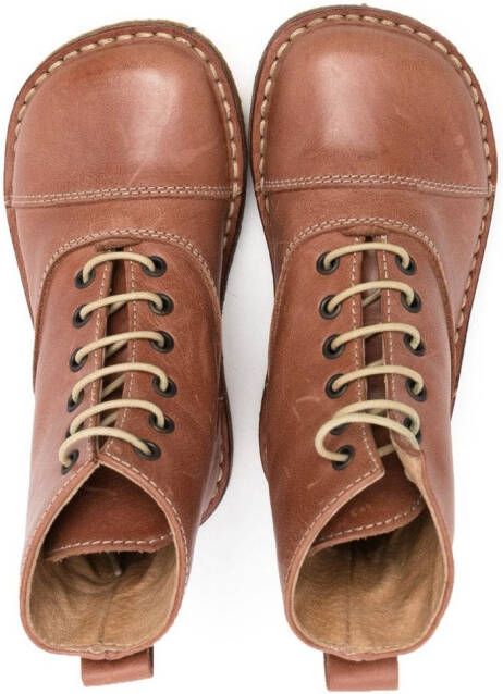 Pépé Kids lace-up leather ankle boots Brown