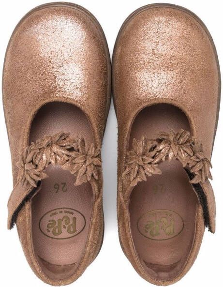 Pèpè ruffled-strap suede ballerina shoes Brown