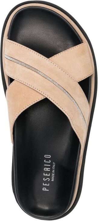 Peserico embellished crossover-strap slides Neutrals