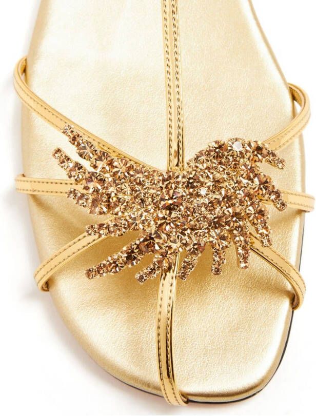Pīferi Maggio Flat crystal-embellished sandals Gold